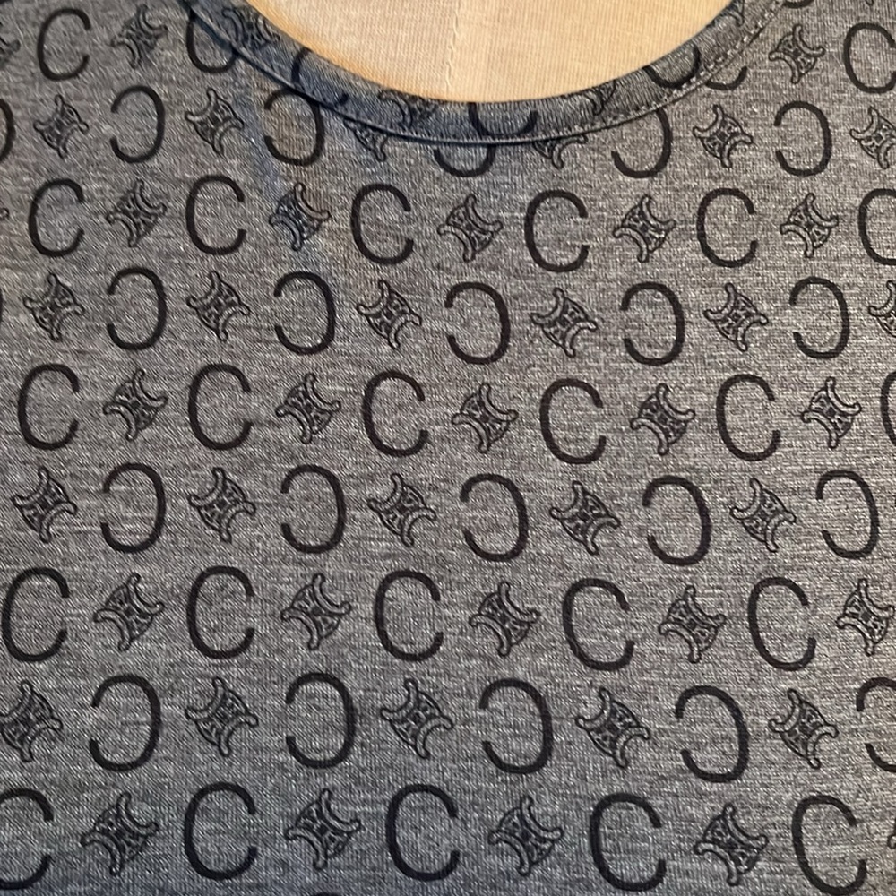 Celine Logo Gray and Black Patterned Women's Tee